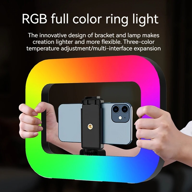 Photography Lighting Handheld - ไฟวงแหวน RGB แบบพกพา สำหรับไลฟ์สดมือถือ ไฟถ่ายภาพแบบชาร์จได้ ไฟเซลฟี่ตั้งโต๊ะ