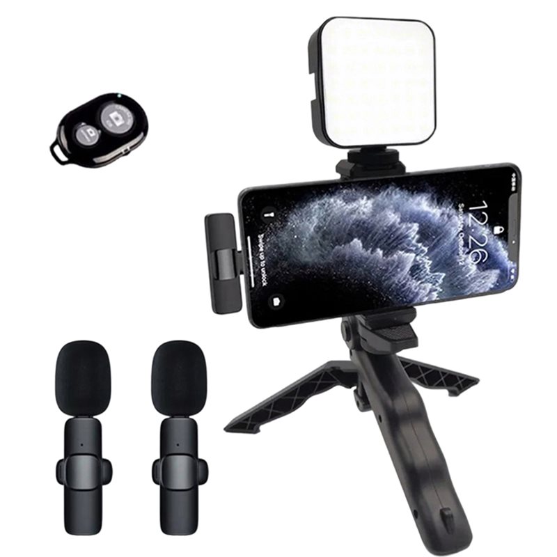 Photography Lighting Kit Portable - B29C-ชุดวิดีโอสมาร์ทโฟนแบบพกพาพร้อมไมโครโฟน ไฟ LED ขาตั้งกล้อง ตัวกันสั่นบลูทูธสำหรับวิดีโอสำหรับการบันทึกภาพถ่าย