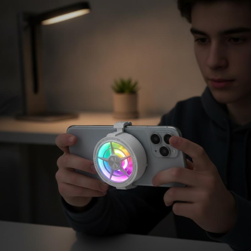 Photography Lighting Game - พัดลมระบายความร้อนแบบหนีบสำหรับโทรศัพท์ เสียงเบา ไฟ RGB ใช้พลังงาน USB